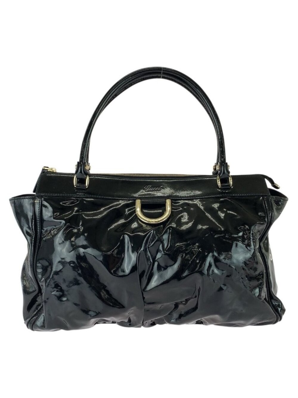 Gucci Abbey Black Gold Patent Tote Bag
